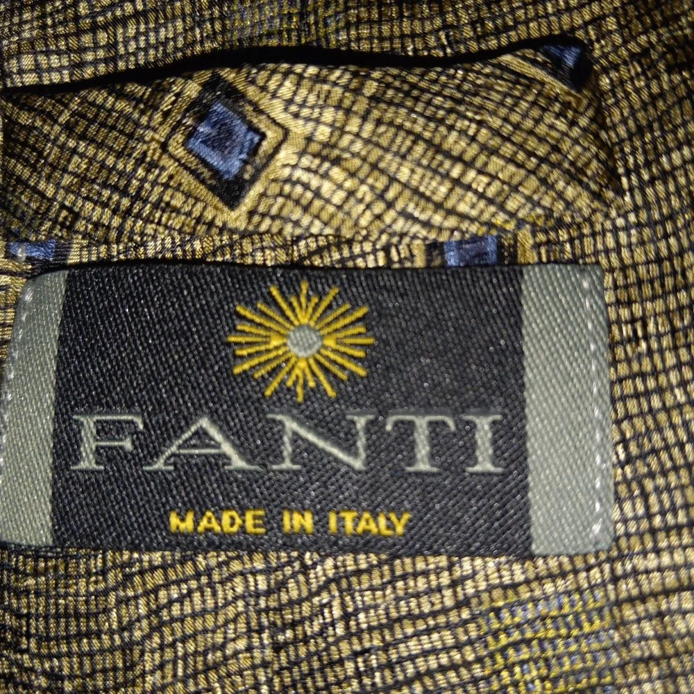 FANTI Italy Luxury Tie Gold Geometric Foulard Woven Silk Necktie Made in Italy